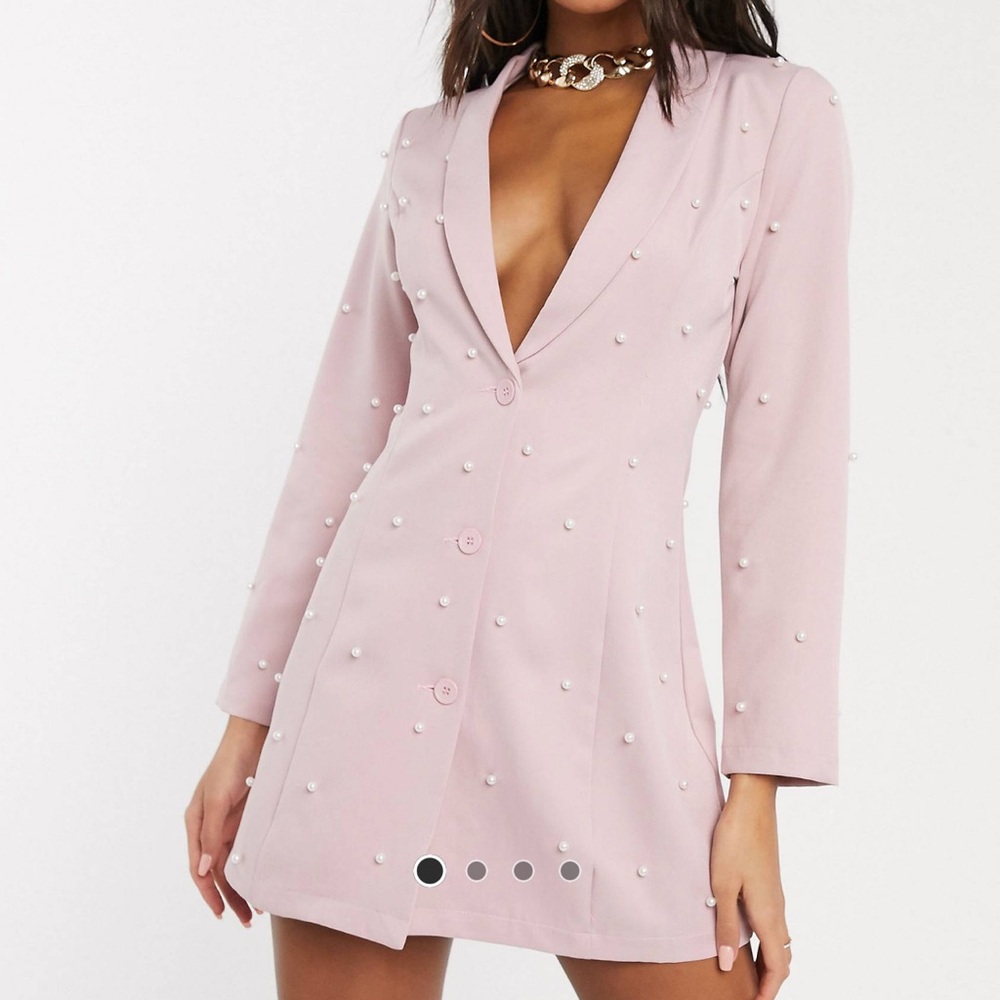 ASOS Saint Genies pearl embellished blazer dress in blush